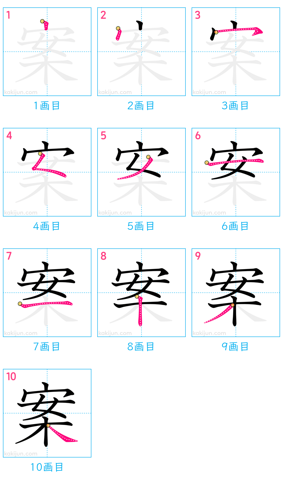 「案」の書き順（画数）