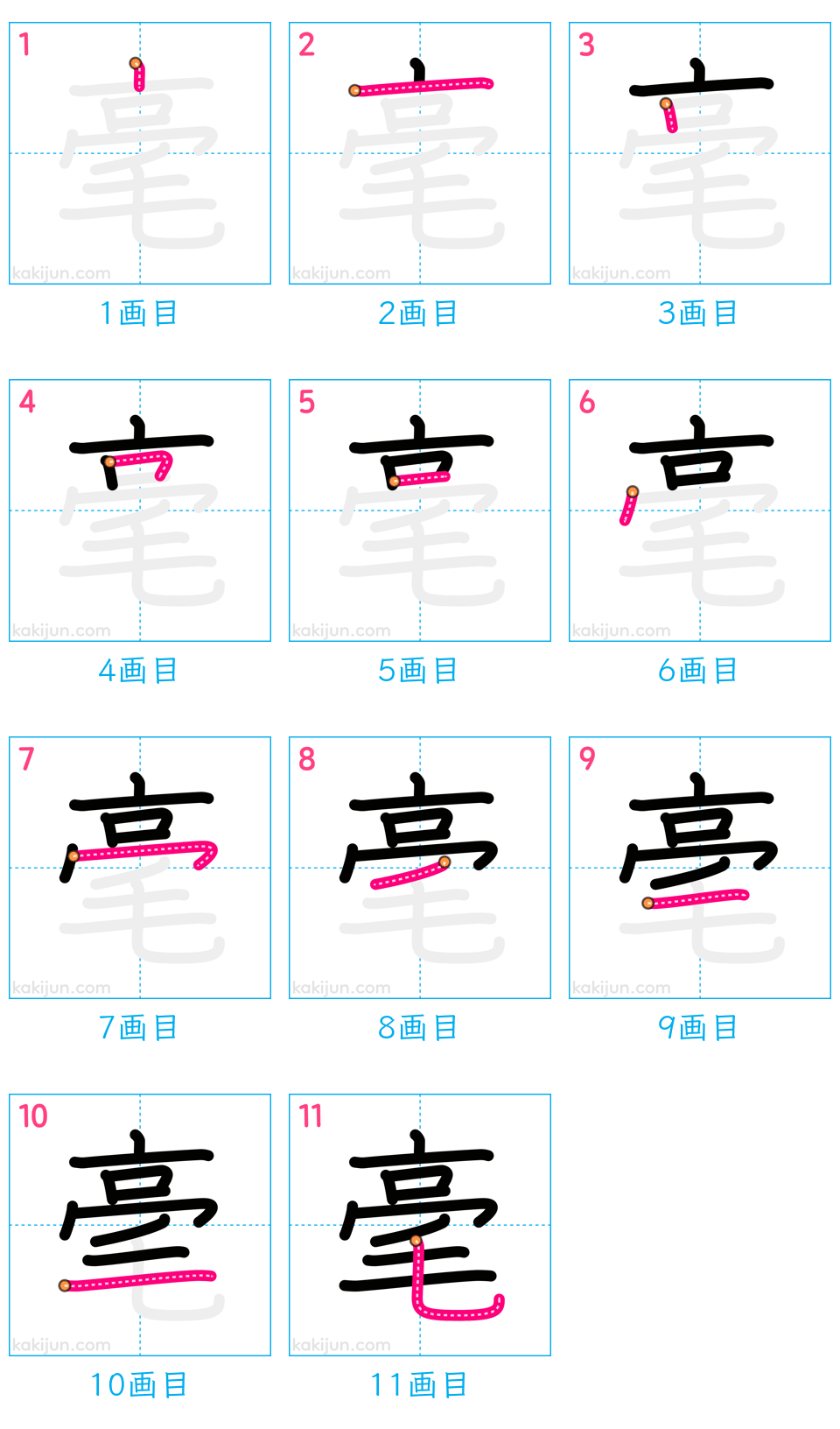 「毫」の書き順（画数）