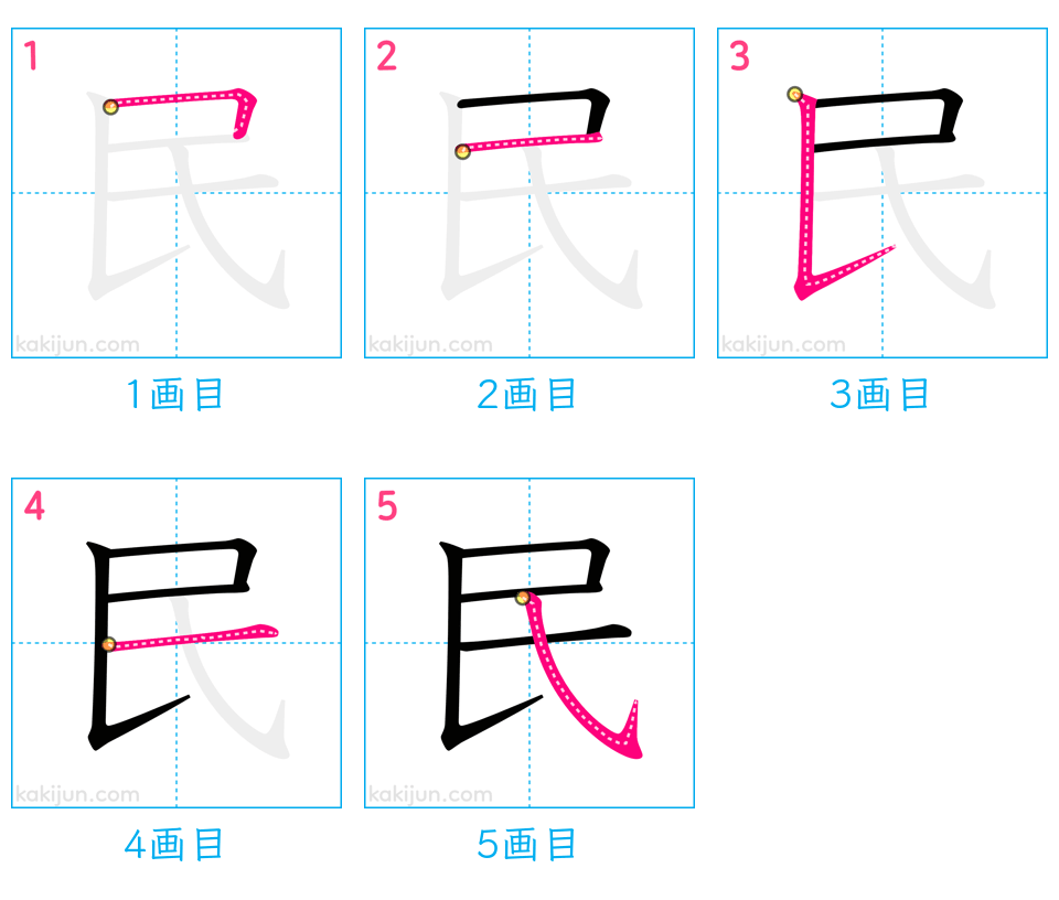 「民」の書き順（画数）