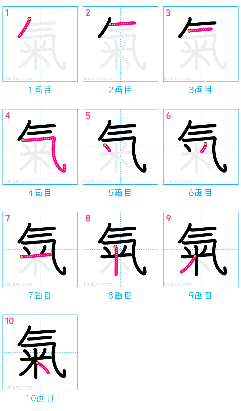 「氣」の書き順（画数）