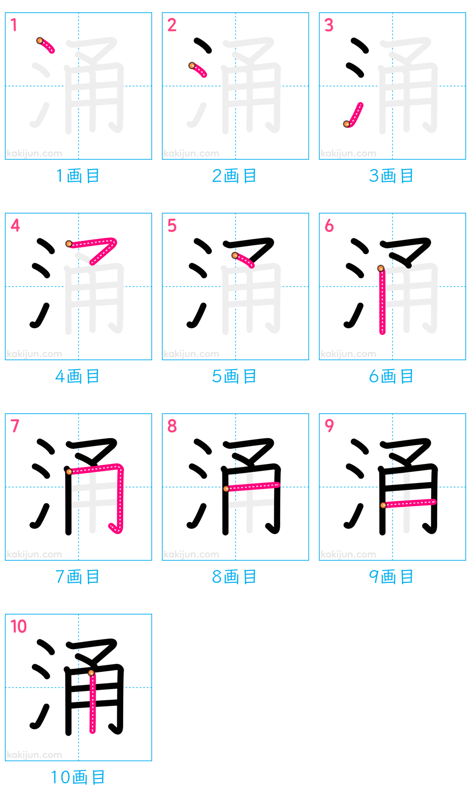 「涌」の書き順（画数）