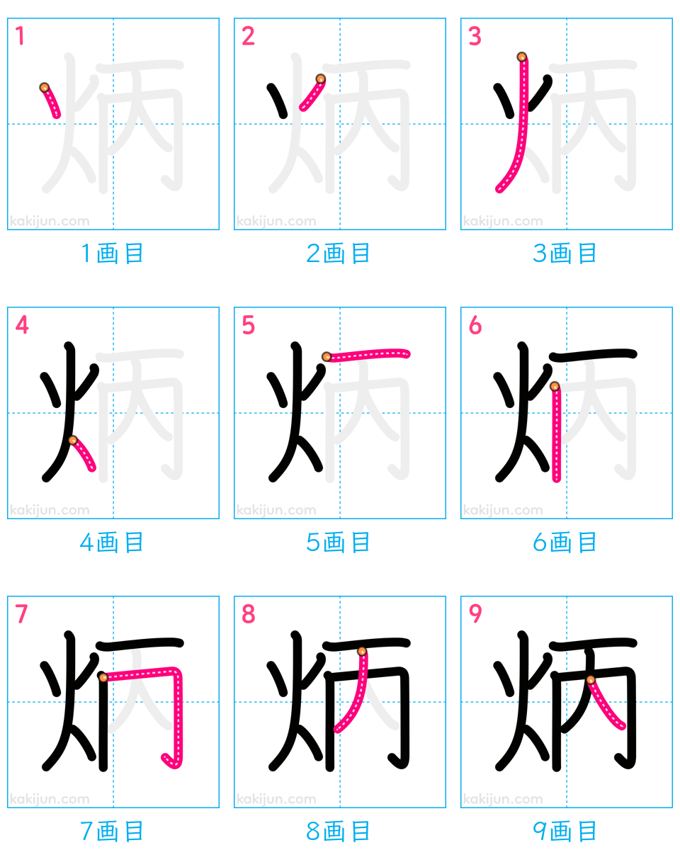 「炳」の書き順（画数）