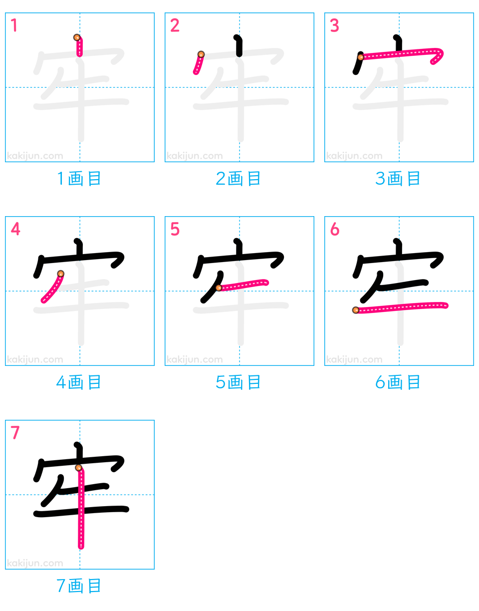 「牢」の書き順（画数）