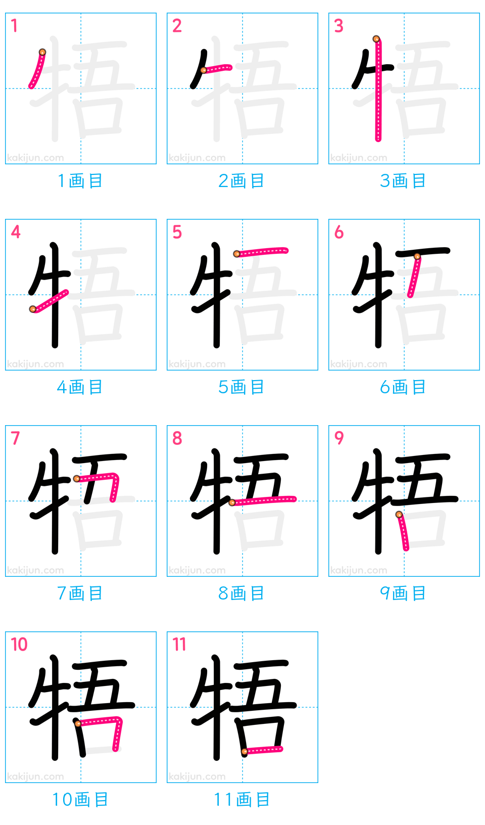 「牾」の書き順（画数）