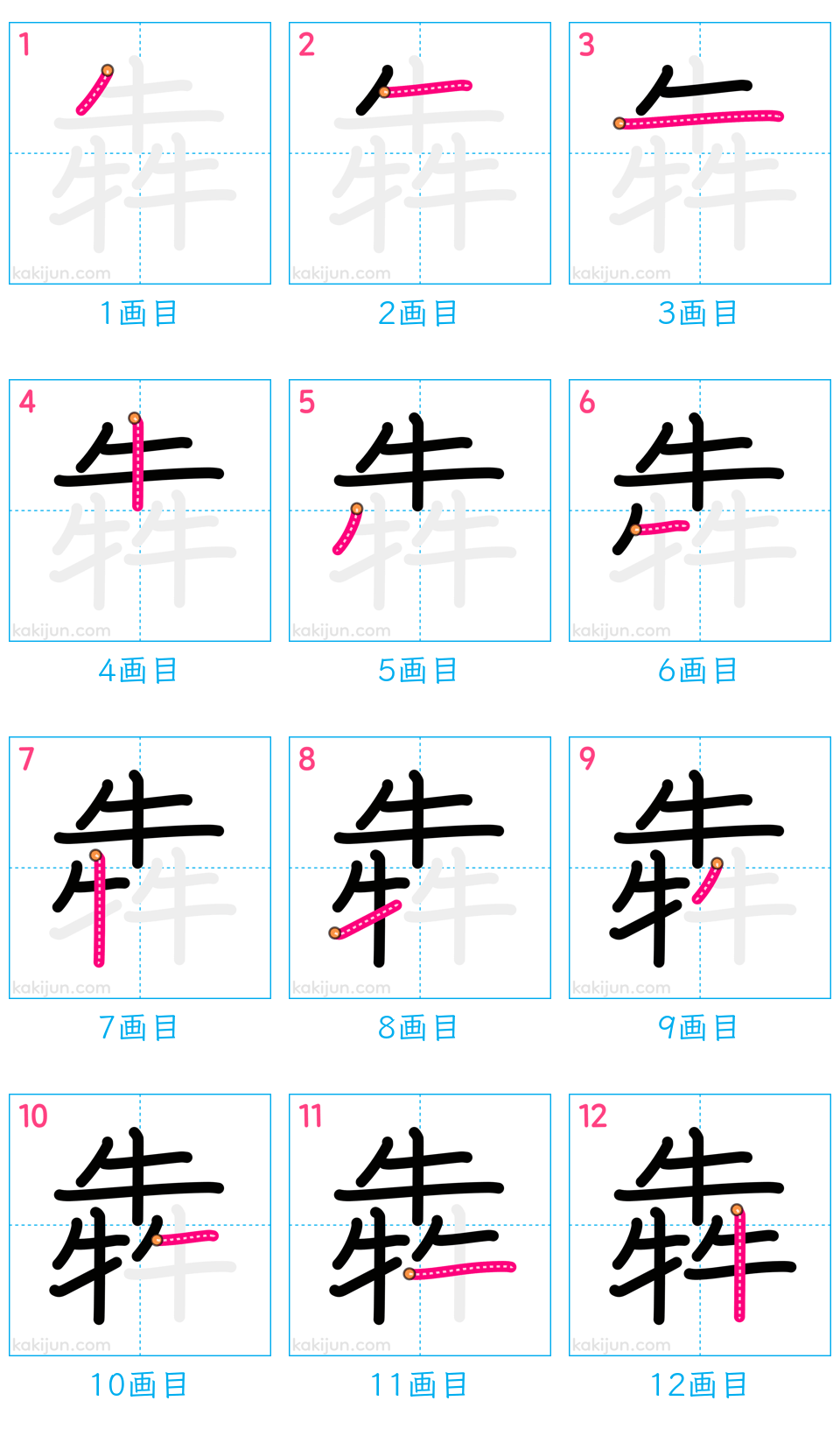 「犇」の書き順（画数）