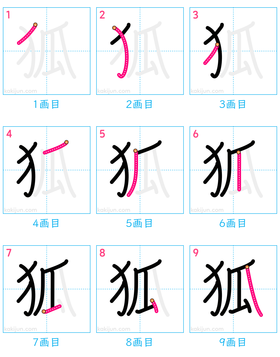 「狐」の書き順（画数）