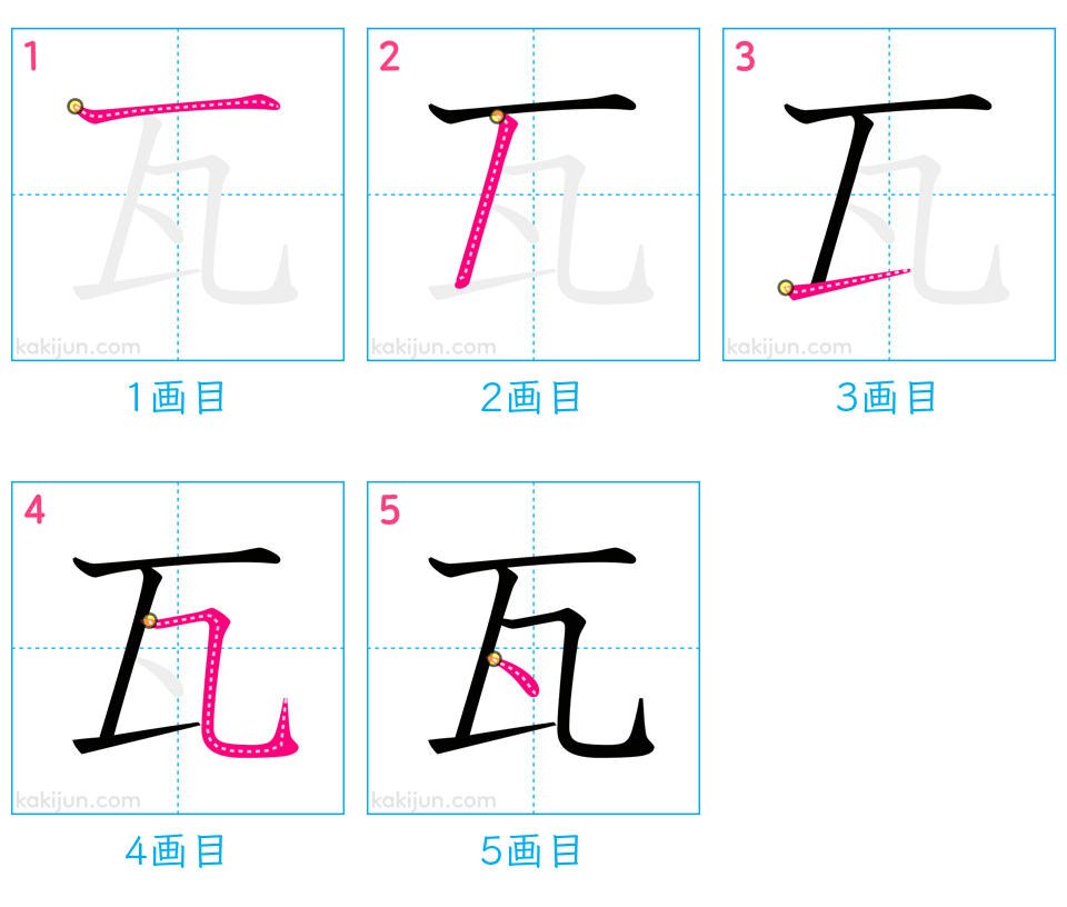 「瓦」の書き順（画数）