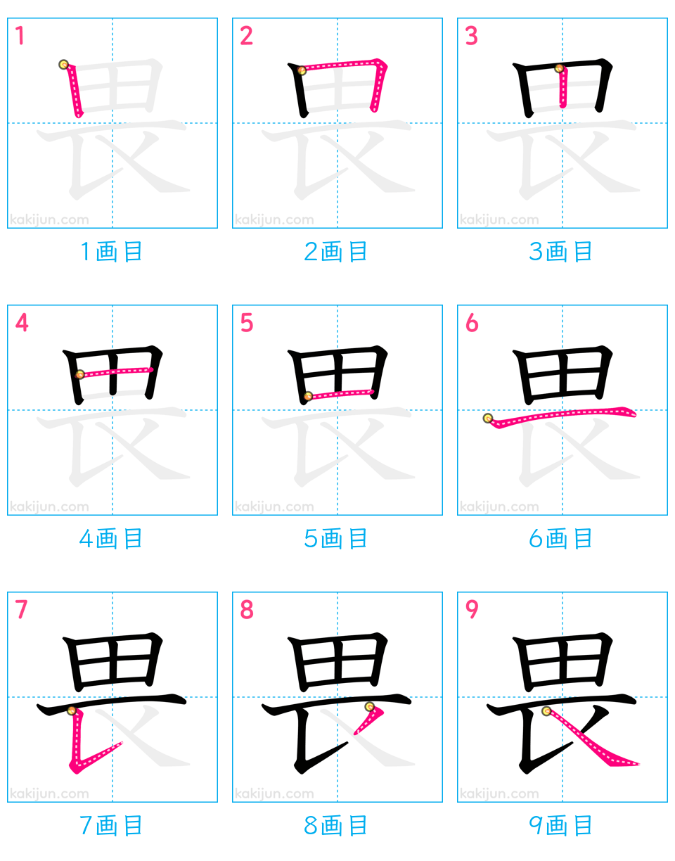 「畏」の書き順（画数）