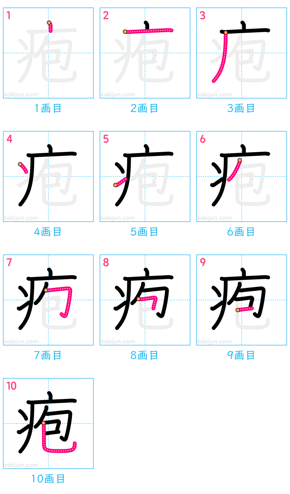 「疱」の書き順（画数）