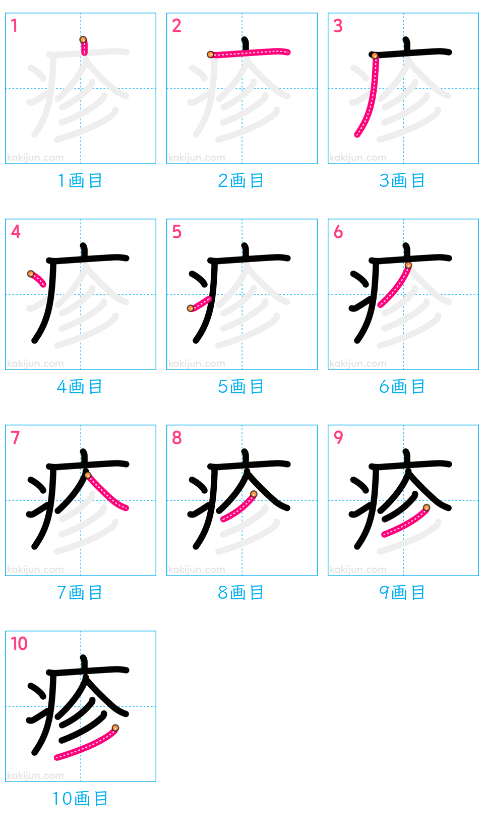 「疹」の書き順（画数）