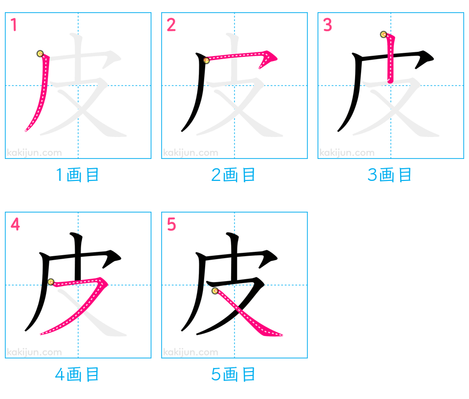 「皮」の書き順（画数）