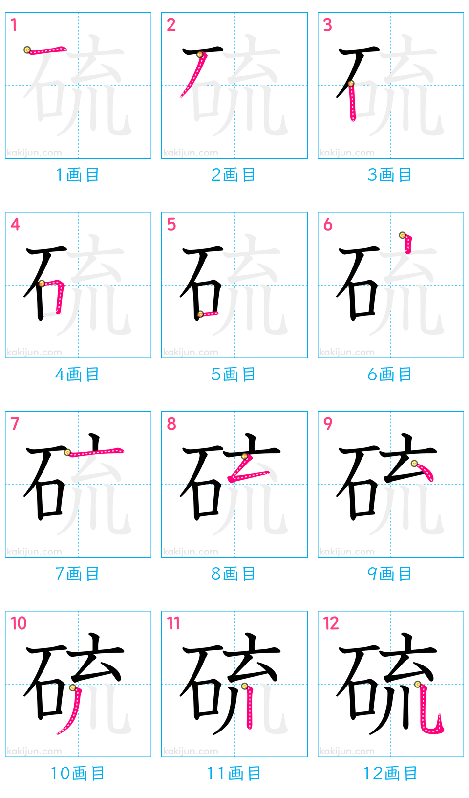 「硫」の書き順（画数）