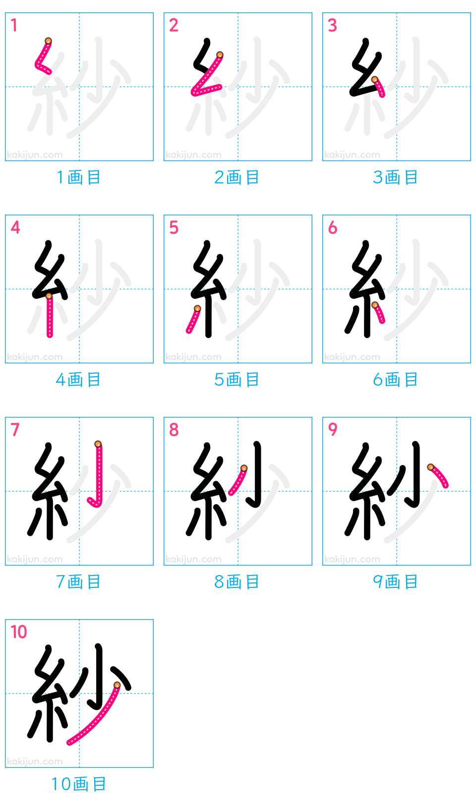 「紗」の書き順（画数）