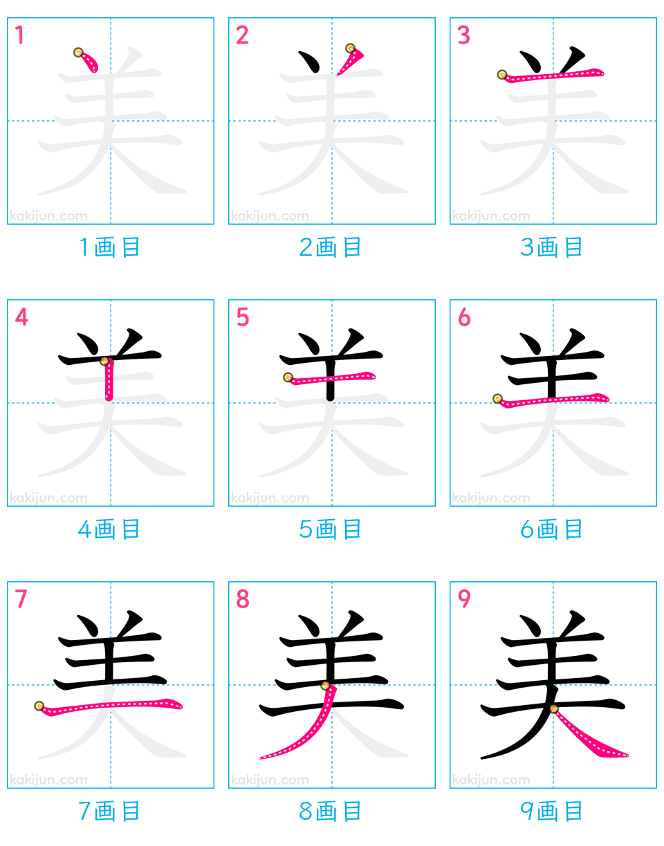 「美」の書き順（画数）