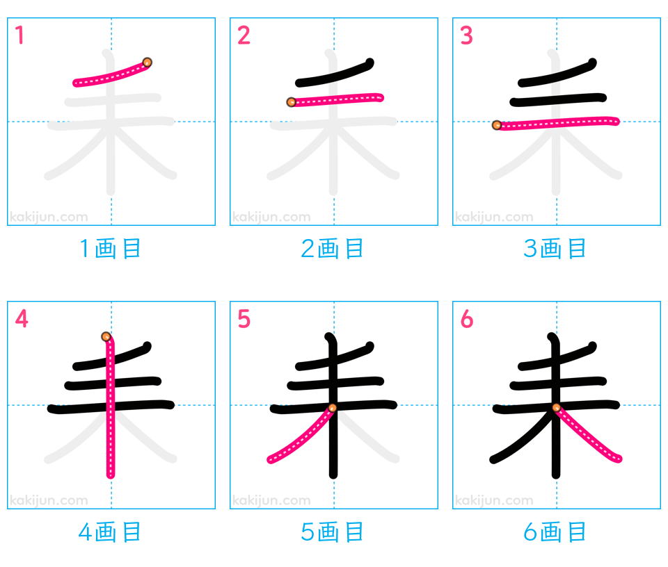 「耒」の書き順（画数）