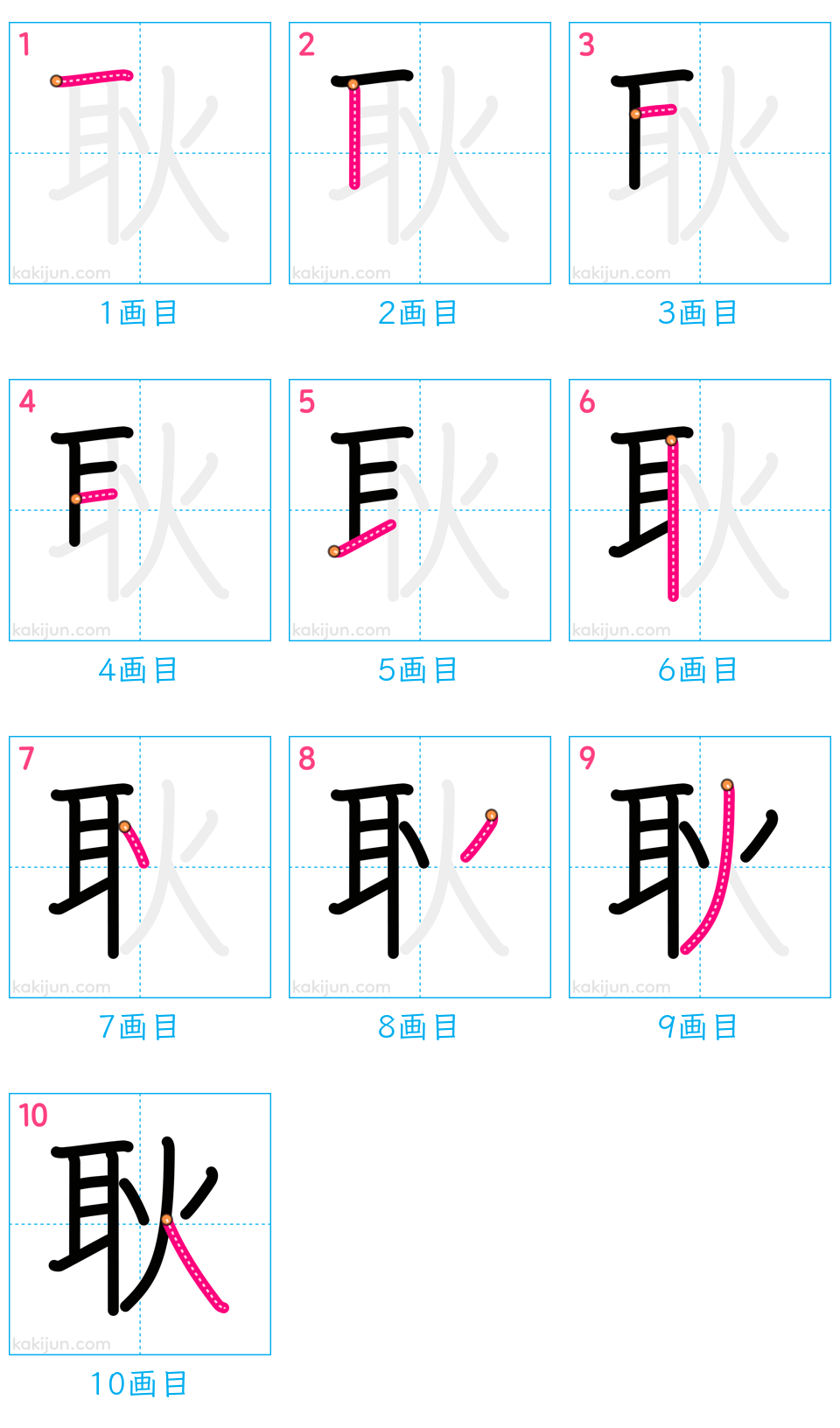 「耿」の書き順（画数）