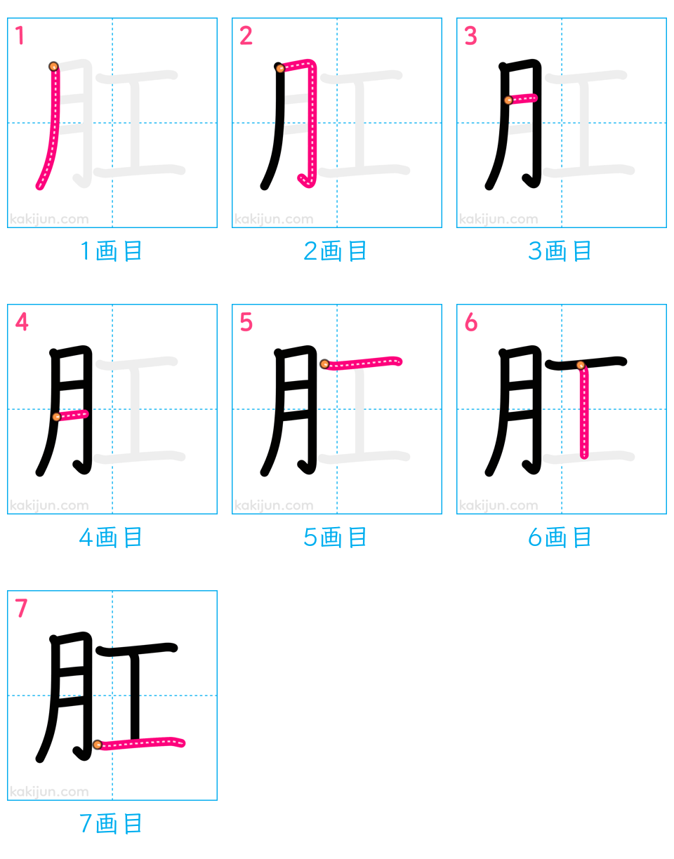 「肛」の書き順（画数）