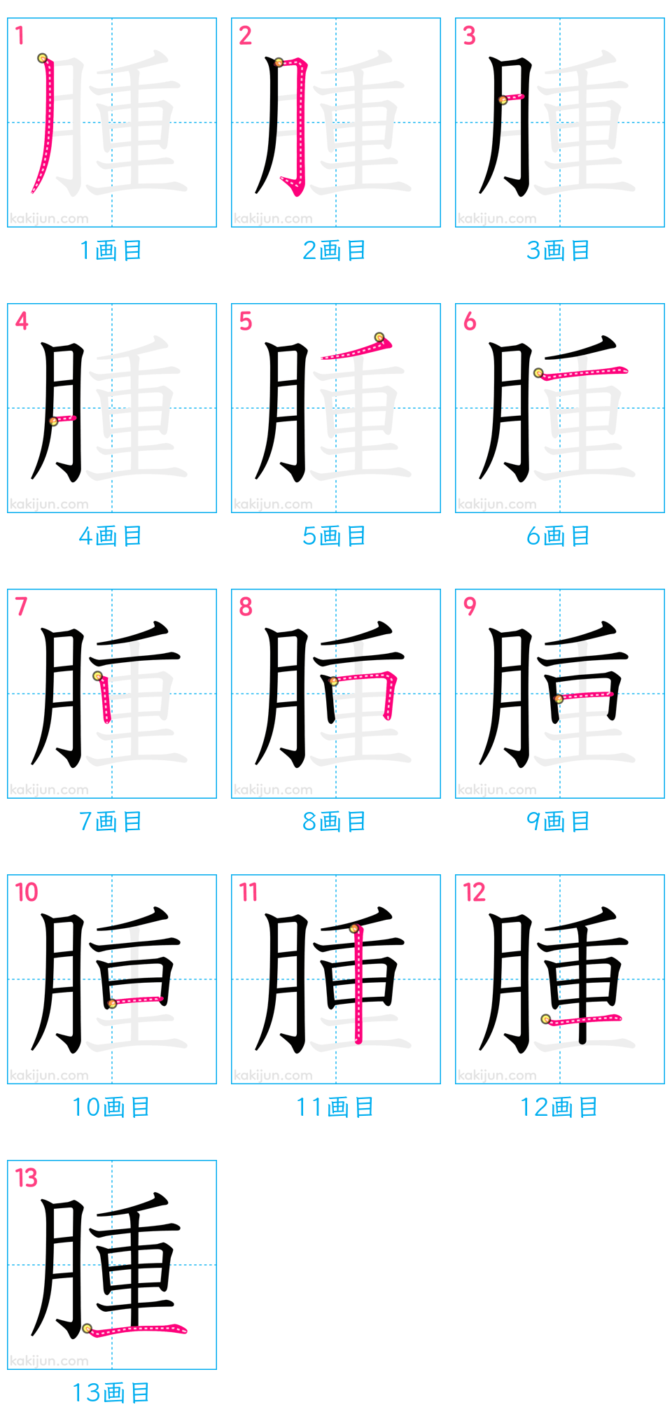 「腫」の書き順（画数）