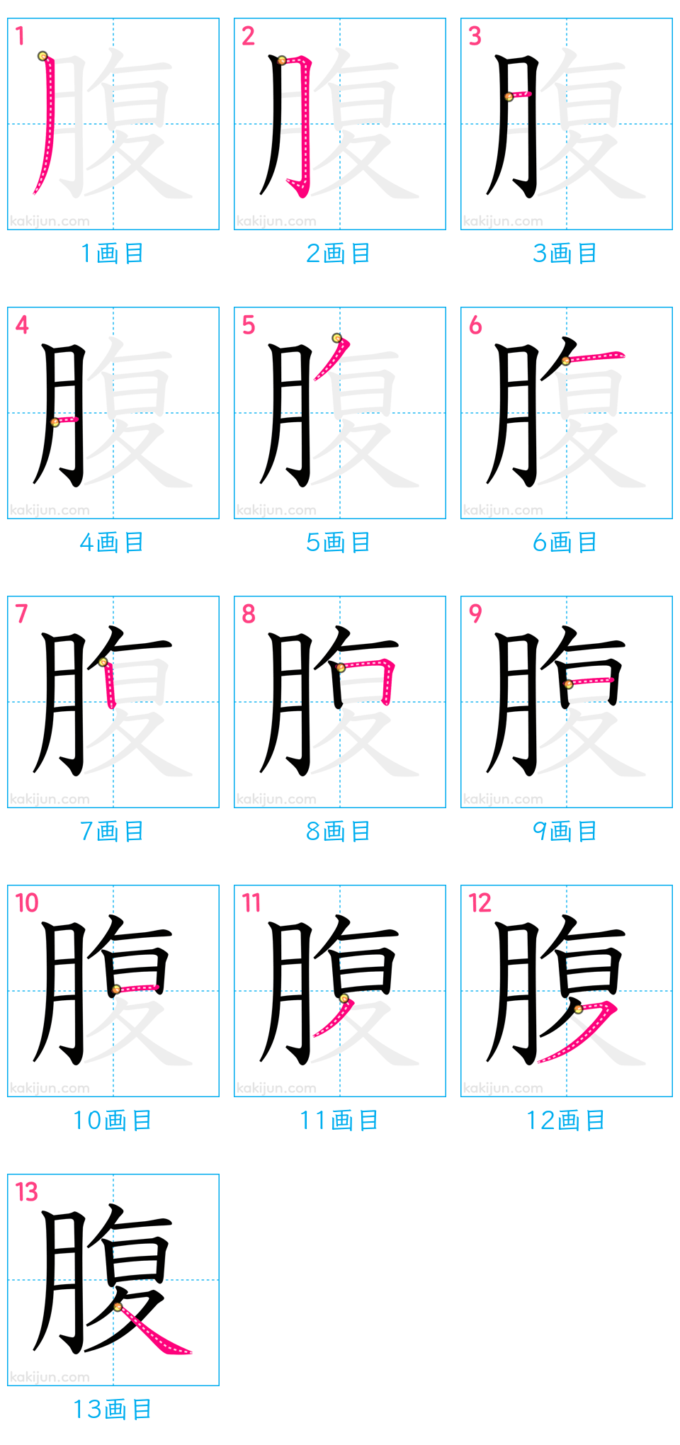 「腹」の書き順（画数）