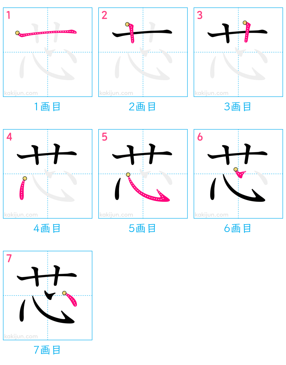 「芯」の書き順（画数）