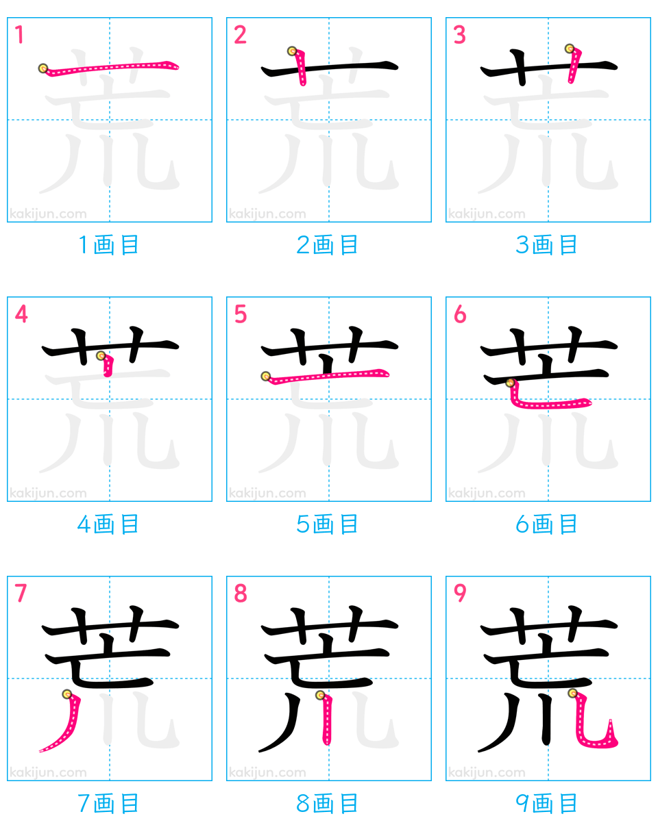 「荒」の書き順（画数）