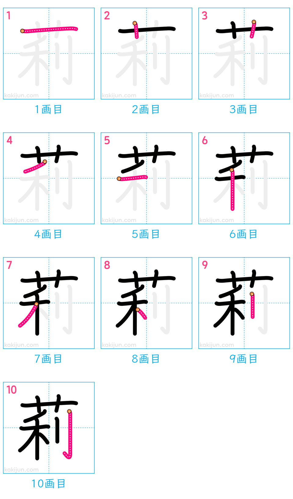 「莉」の書き順（画数）