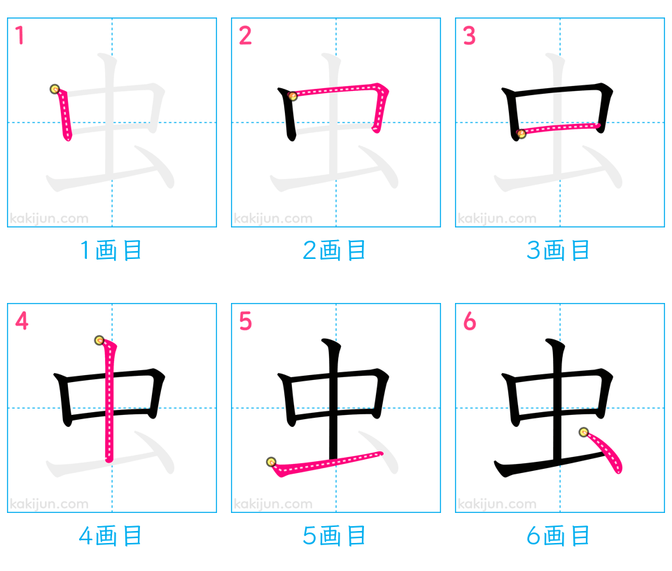 「虫」の書き順（画数）