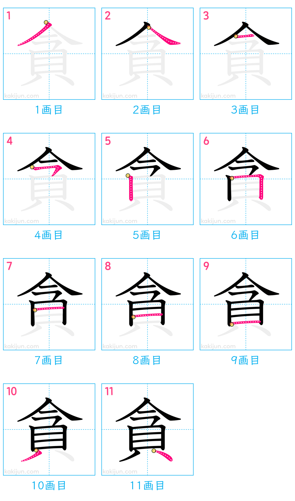 「貪」の書き順（画数）