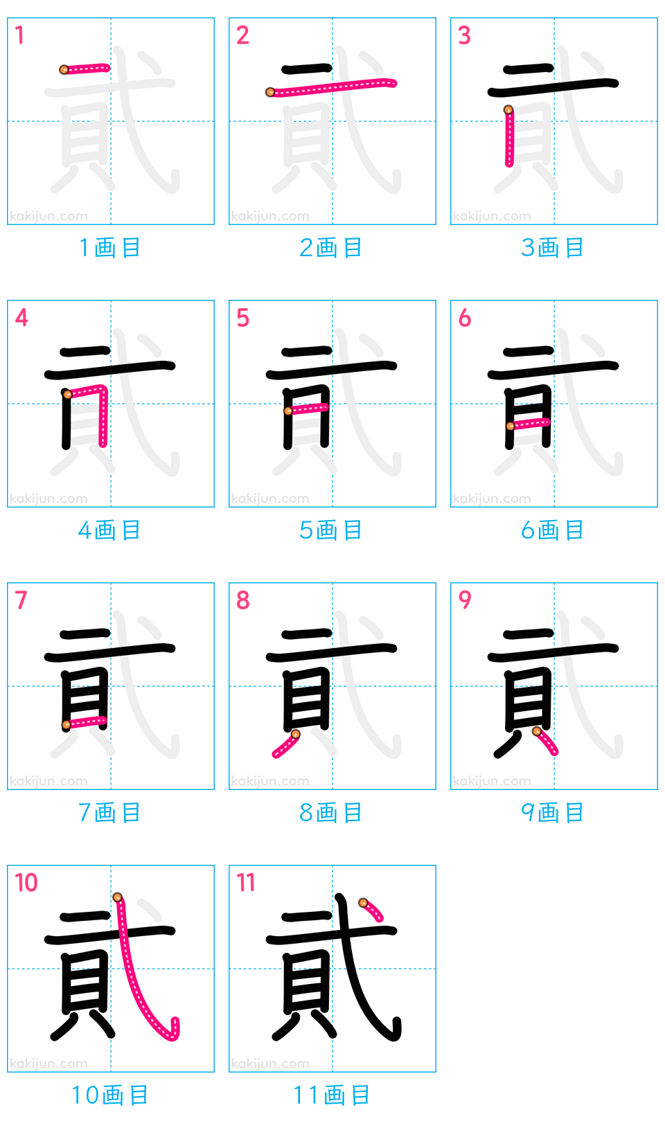 「貮」の書き順（画数）