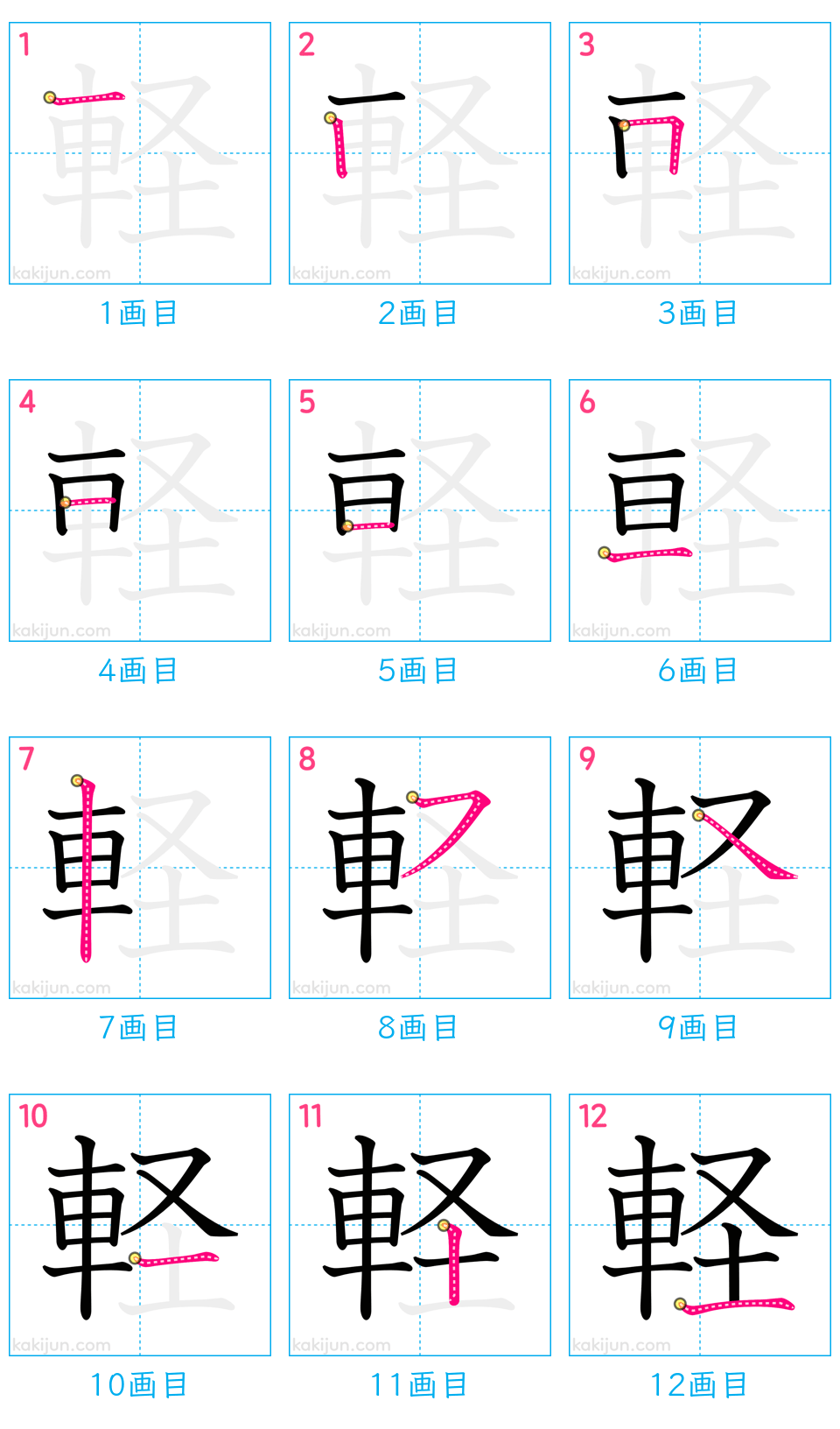 「軽」の書き順（画数）