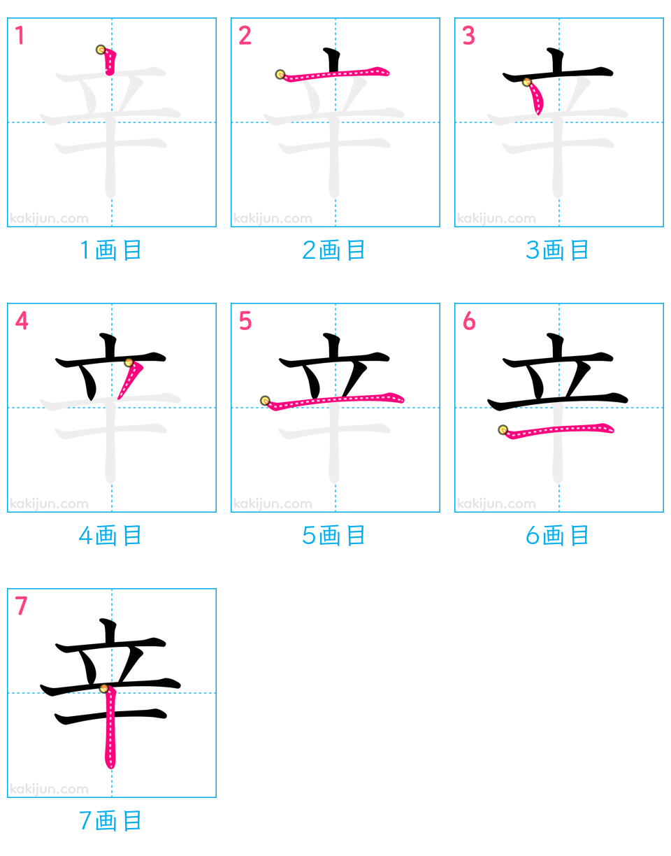 「辛」の書き順（画数）