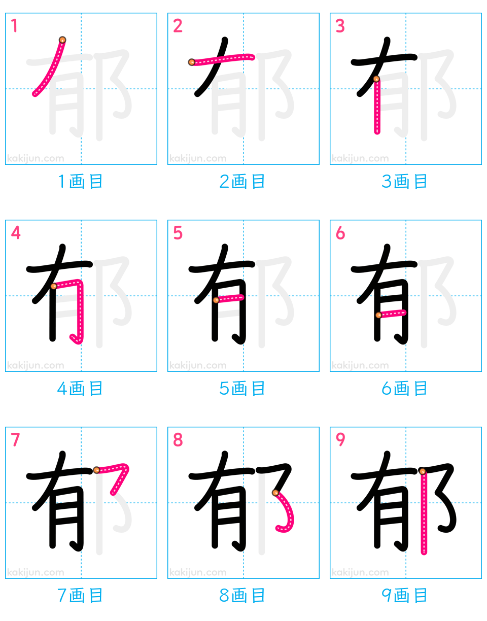 「郁」の書き順（画数）