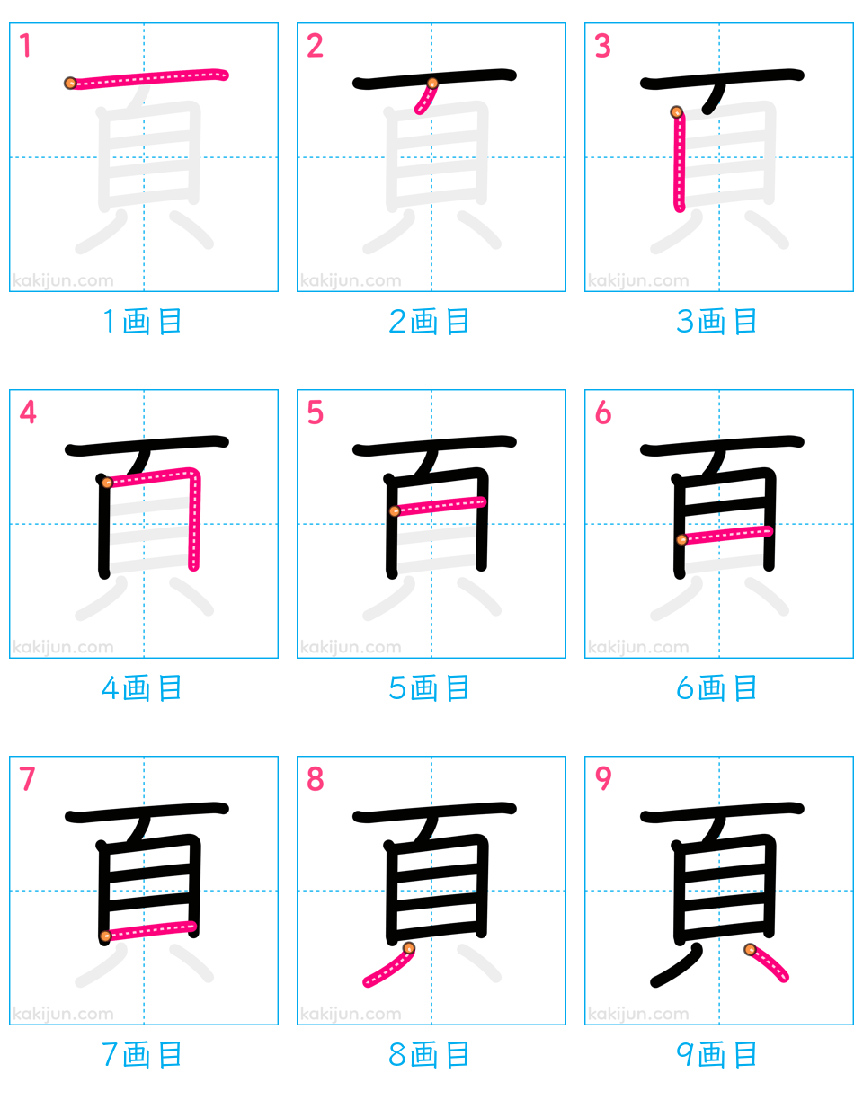 「頁」の書き順（画数）