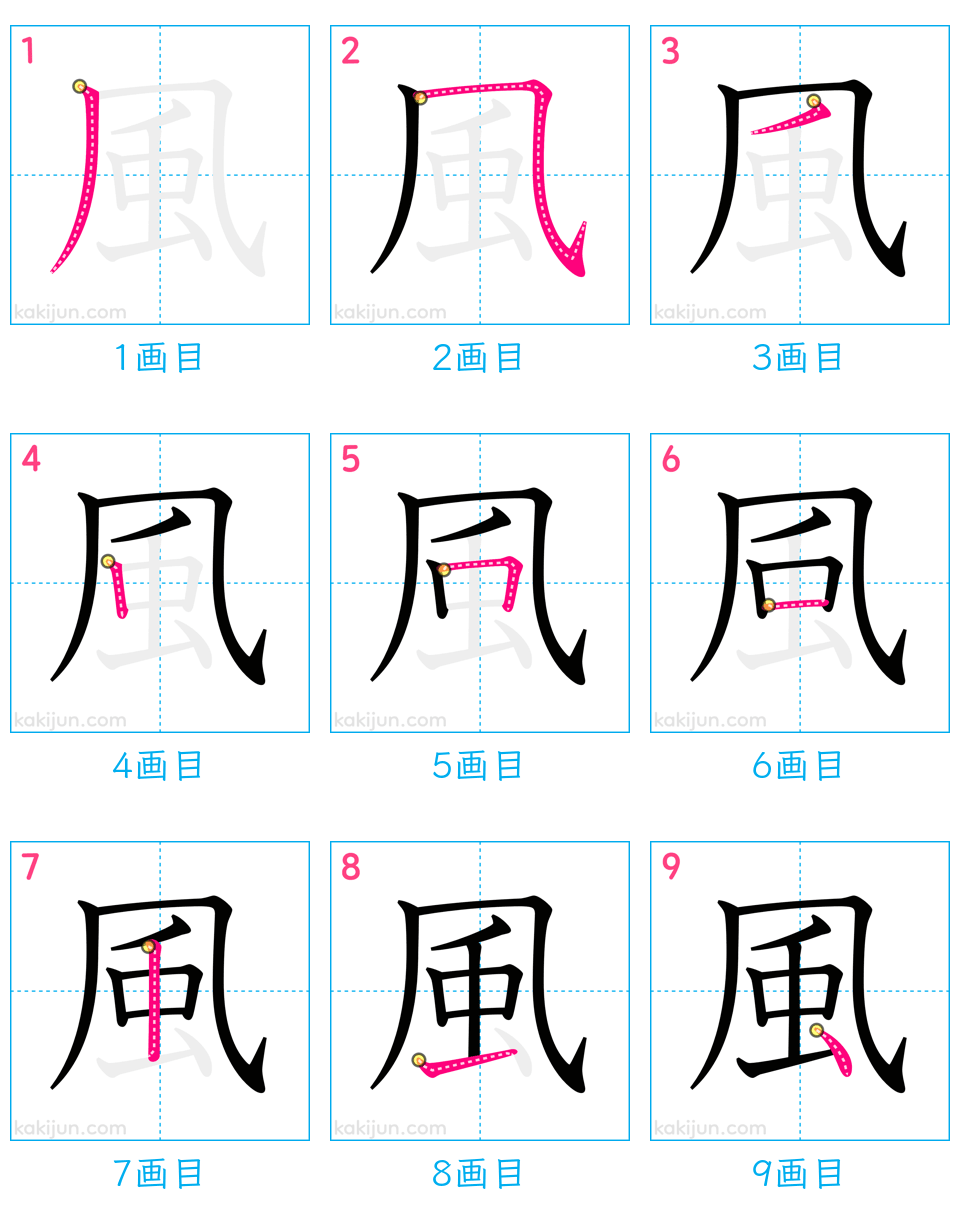 「風」の書き順（画数）