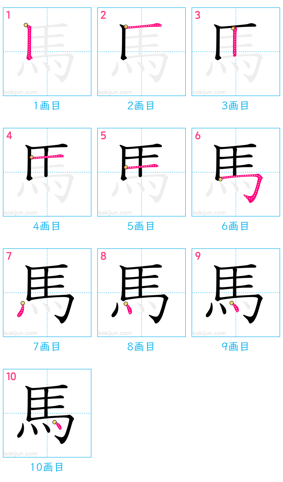 「馬」の書き順（画数）