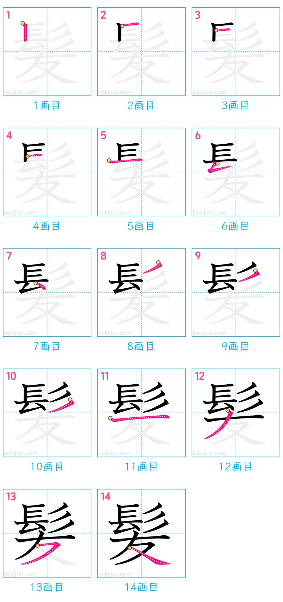 「髪」の書き順（画数）