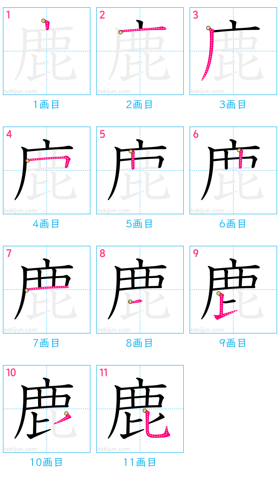 「鹿」の書き順（画数）