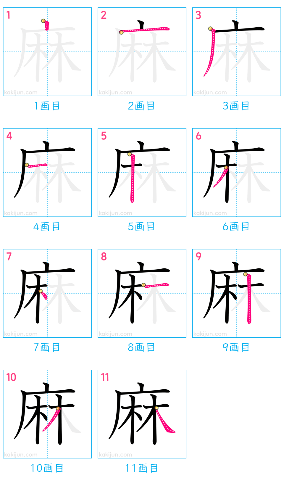 「麻」の書き順（画数）