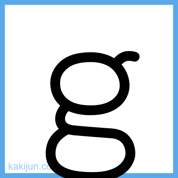 小文字「g」の書き順アニメーション