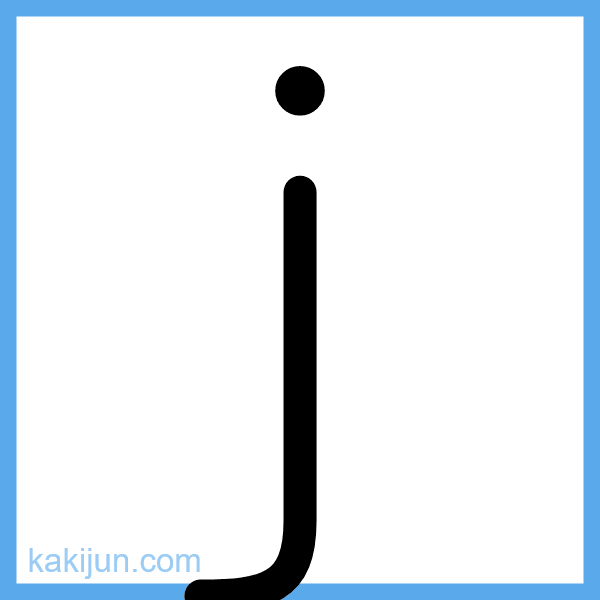 小文字「j」の書き順アニメーション