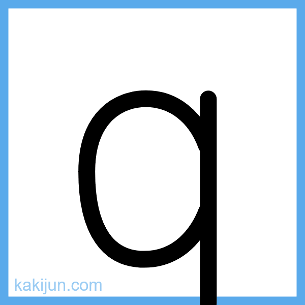 小文字「q」の書き順アニメーション
